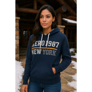 Vintage Aéropostale Navy Pullover Hoodie 90s Y2K AERO 1987 New York Streetwear S